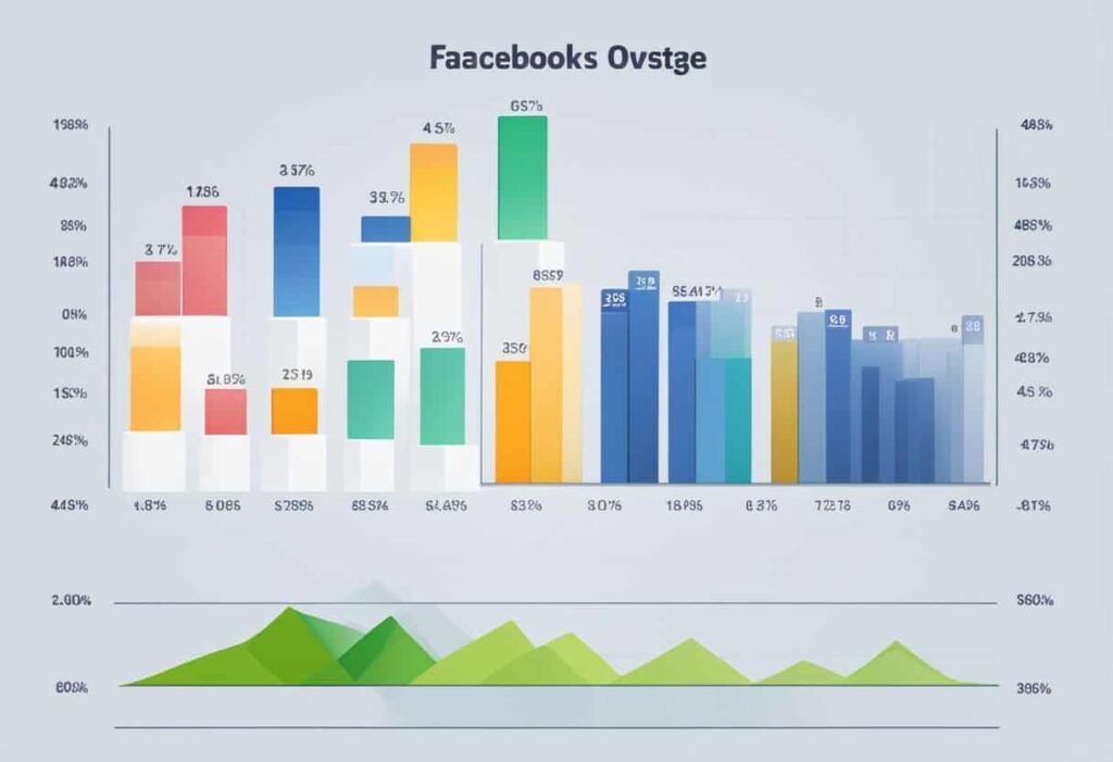 A bar graph displays Facebook usage statistics by country. The graph shows financial overview data in a clear and organized manner