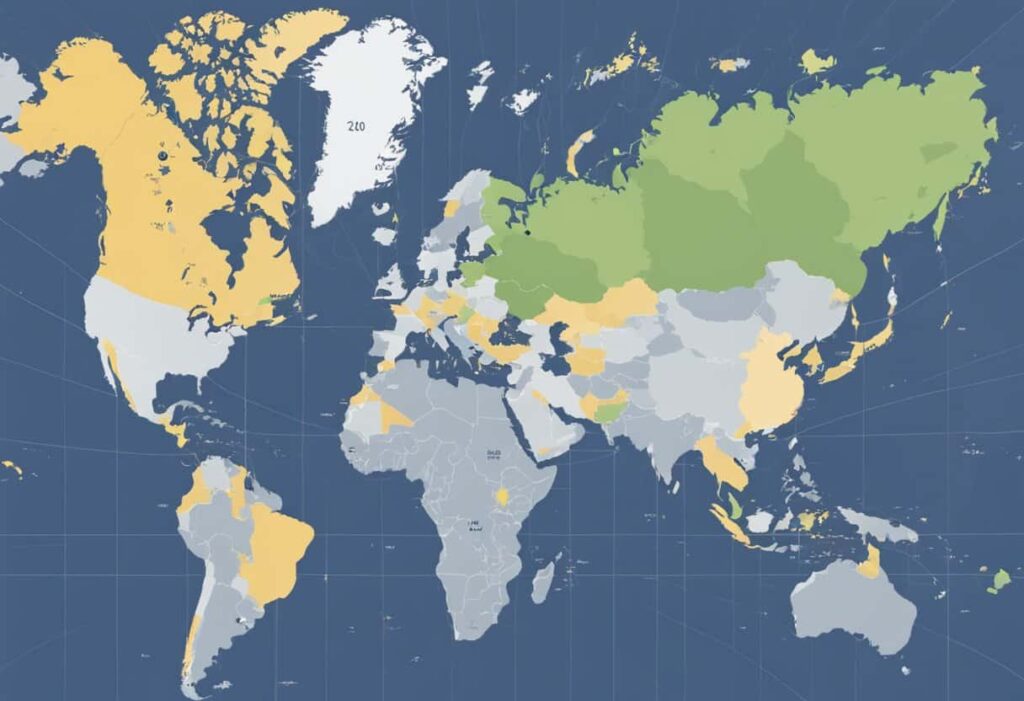 A world map with Facebook logos and usage statistics displayed for different countries