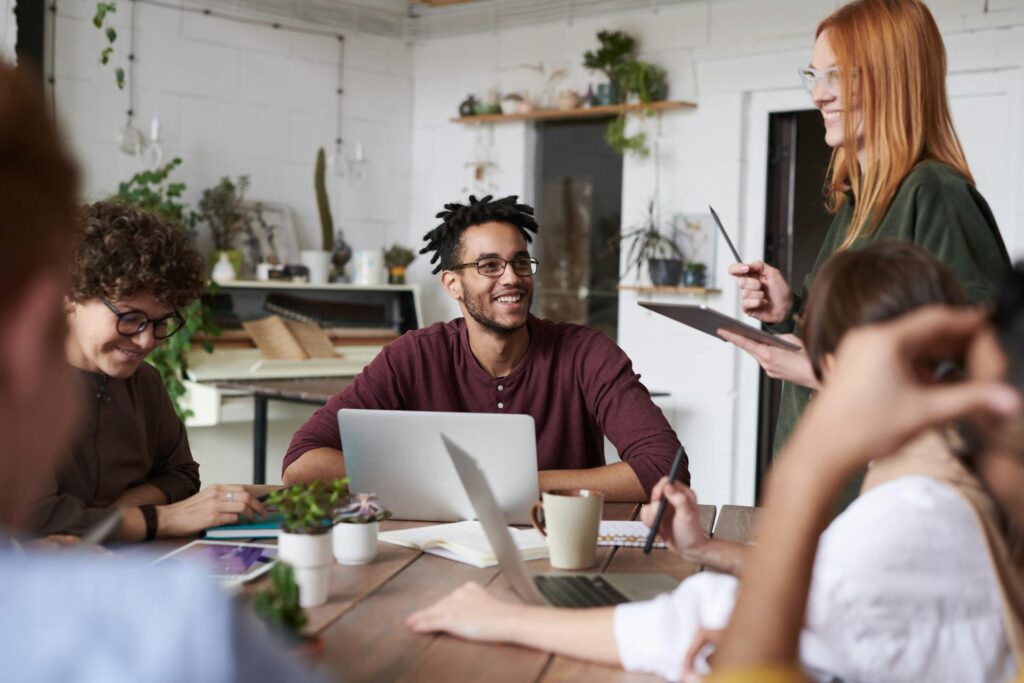 Team meeting in modern office space