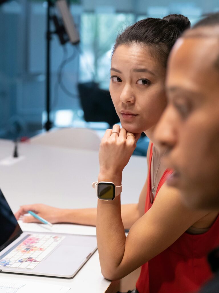 Focused colleagues in a business meeting.