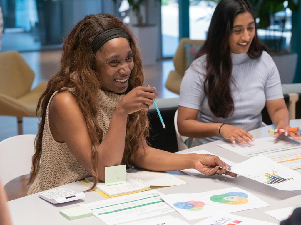 Women collaborating in a business workshop.